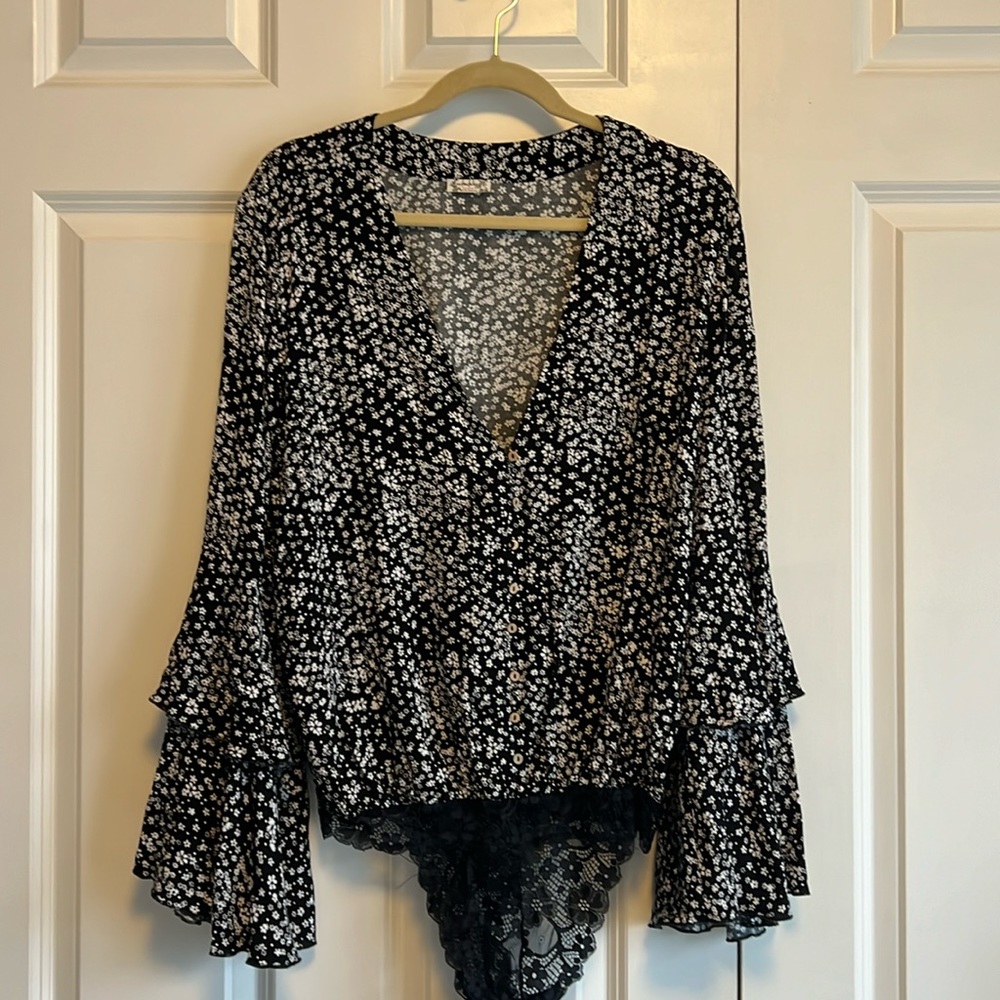 Free People Ditsy Floral Bodysuit Sz Med